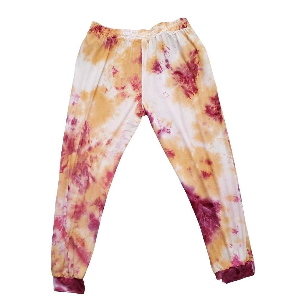 Socialite Ladies Size 1X Pink Super Soft Multicolored Tie Dye Jogger Pants